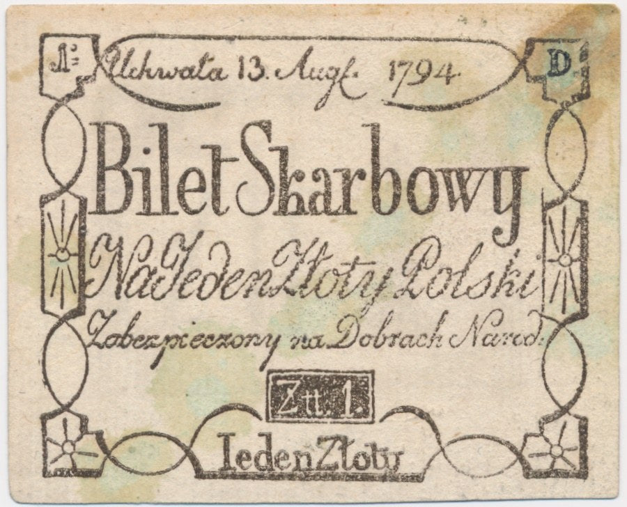 Banknot 1 złoty 1794 – D – FAŁSZERSTWO
