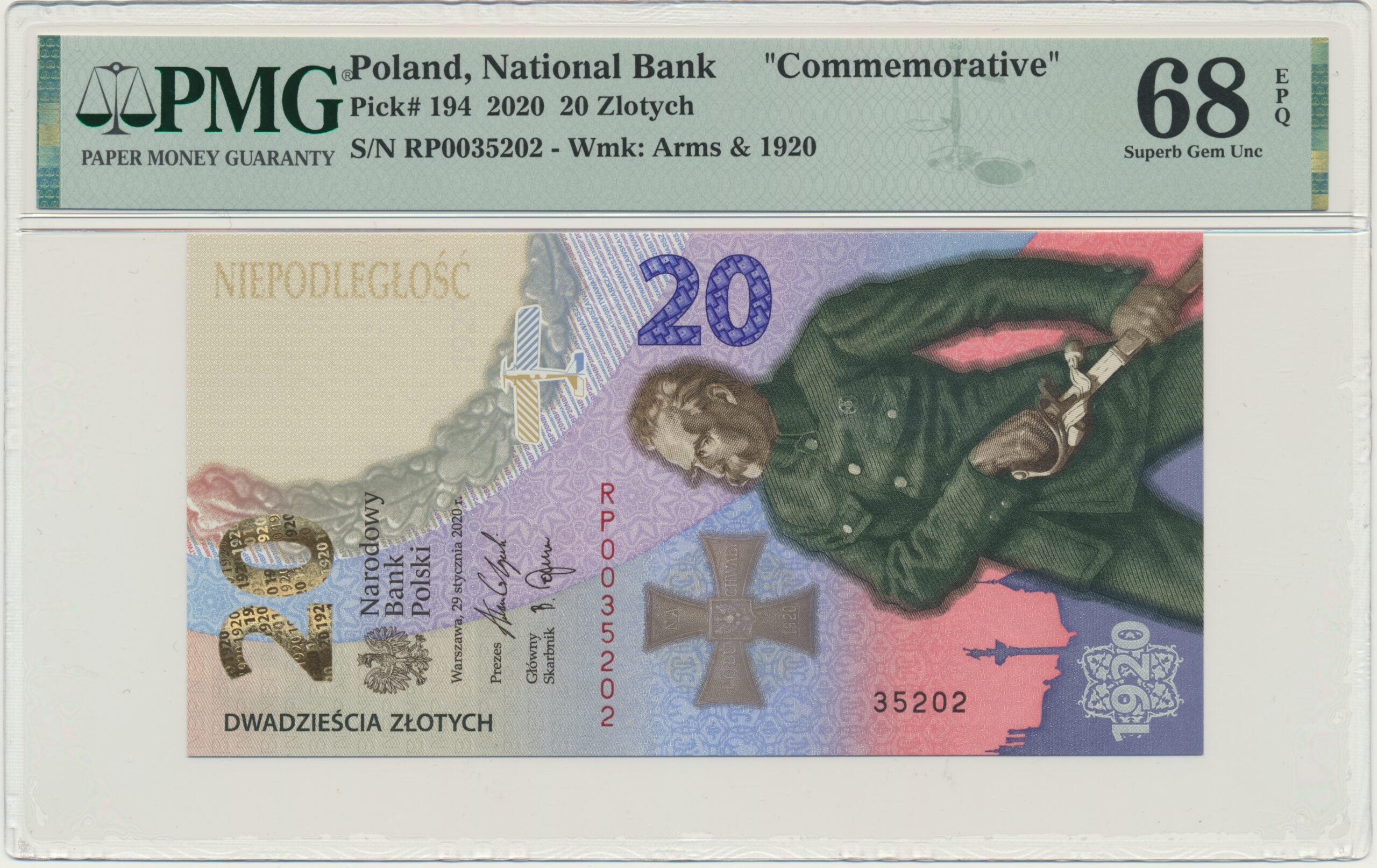 Banknot 20 złotych 2020 – Bitwa Warszawska – PMG 68 EPQ